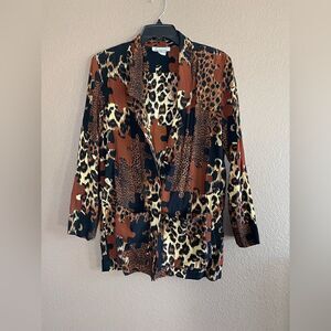 Vintage Lerner leopard cheetah puzzle print lightweight blazer size 6